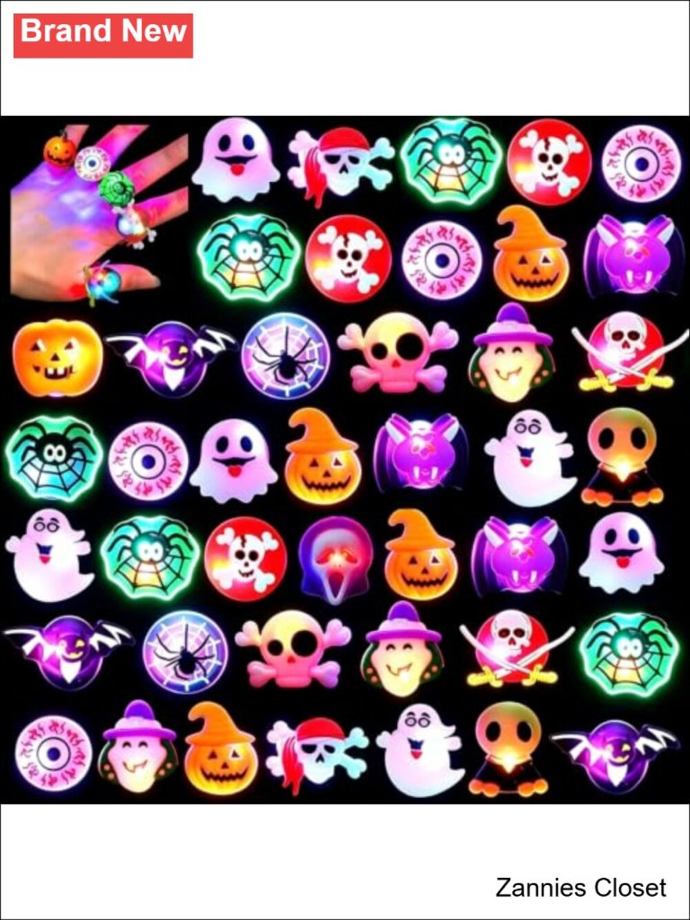 👻 50pc Halloween LED Light Up Finger Rings Party Favors Kids Toy